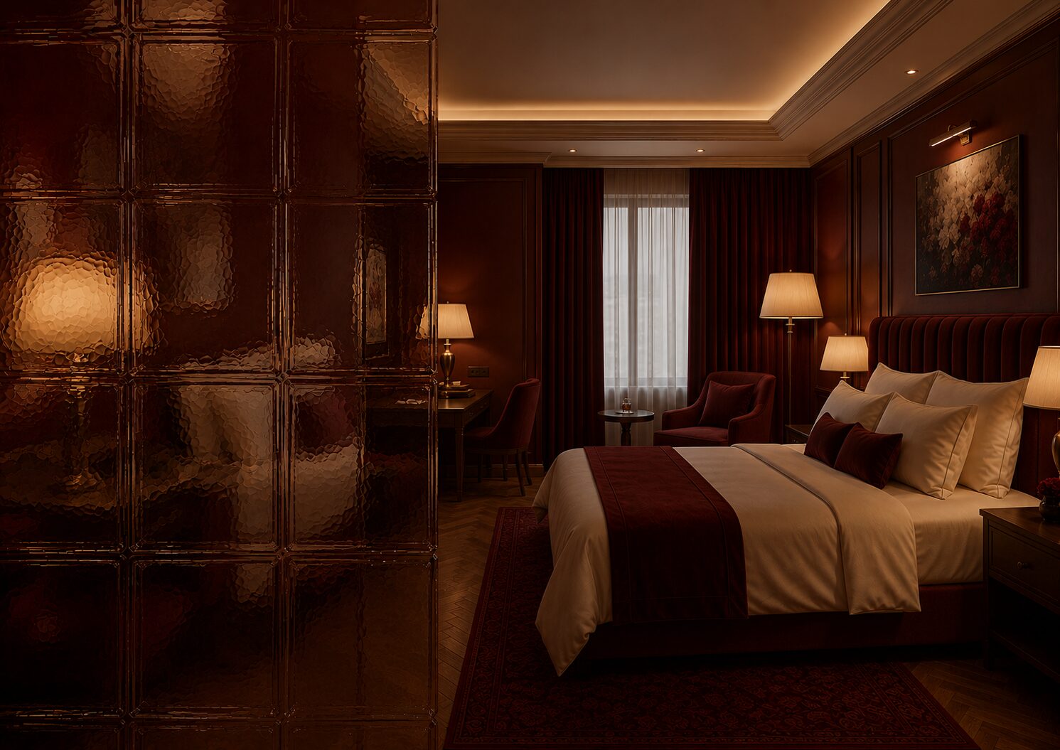 LunaVera Lounge Suite with a separate sitting area and deep red furnishings